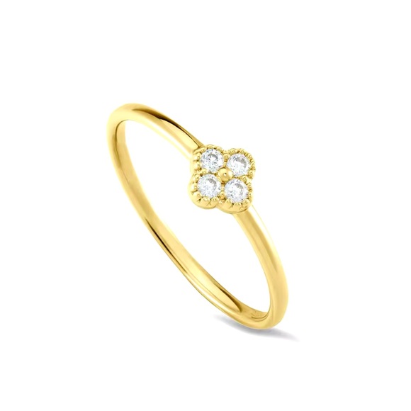 Delicate Clover Ring 925SterlingSilver/14kGold Plated HighQuality Zirconia Size7 - Picture 10 of 12
